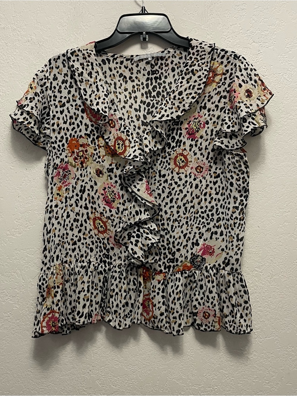 Violet and Claire Animal Print Floral Blouse Size XL Whimsigoth Fairy Top Y2K